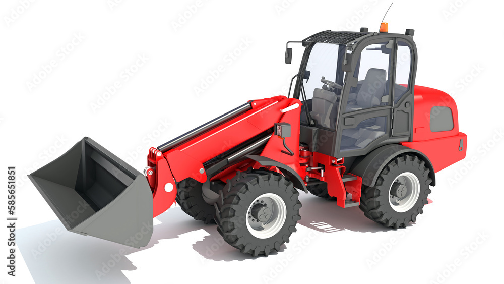 Fototapeta premium Telescopic Wheel Loader 3D rendering on white background