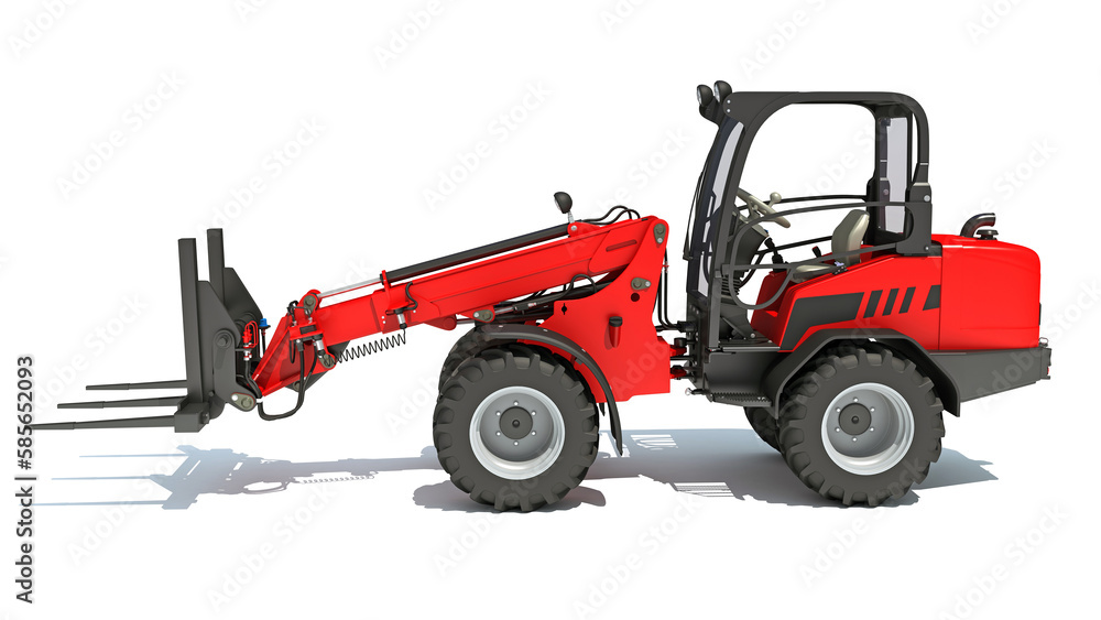 Fototapeta premium Telescopic Wheel Loader 3D rendering on white background