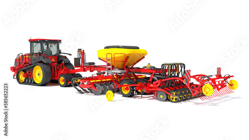 Tractor with Seed Drill 3D rendering on white background