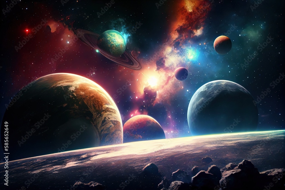 Space wallpaper banner background. cosmic galaxy with planets and space