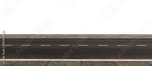 Fotografering Empty asphalt road with two sidewalks in PNG isolated on transparent background