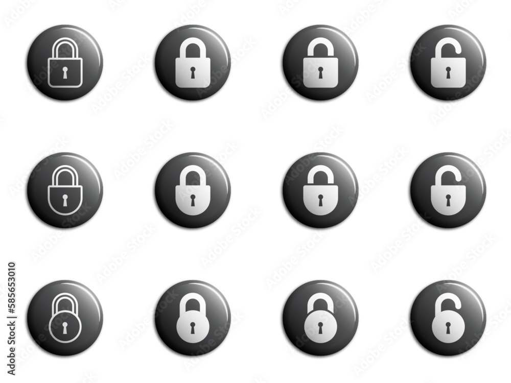 Lock icons set. Padlock symbol collection. Security symbol. Lock open and lock closed icon. Flat vector illustration. Lock icons set. Padlock symbol collection. Security symbol. Lock open and lock closed icon. Flat vector illustration.
