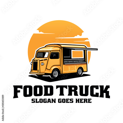 yellow retro taco food truck illustration logo vector