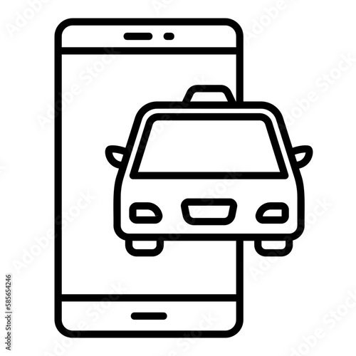 Online taxi application icon using a smartphone with a car
