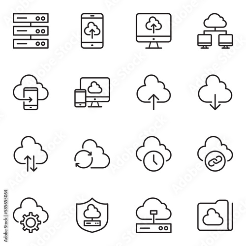 set of cloud computing line icons. cloud storage icons set. share, sharing, transfer, database, networking, server, signal, software, computing, platform