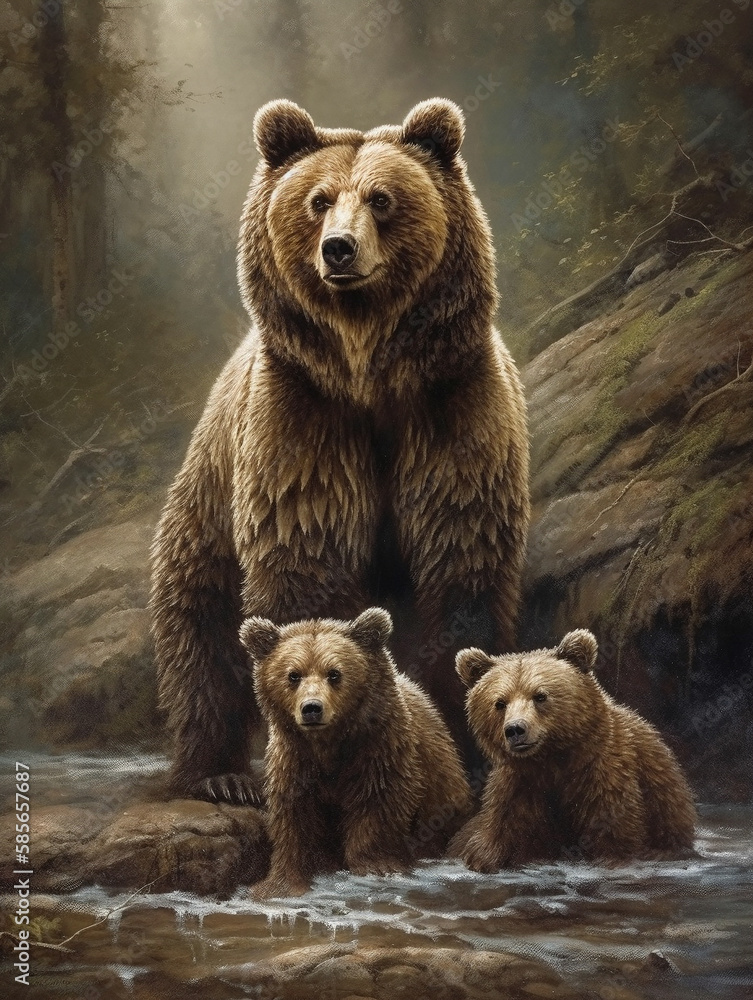 brown bear family portrait in the forest brown bear family portrait in the forest