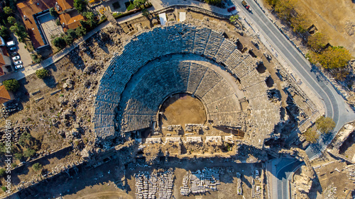 Antalya Perge ancient city ancient theater drone view photo