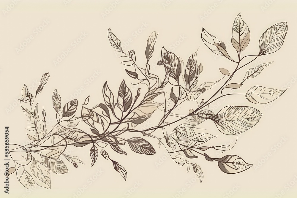 Fototapeta premium branch with green leaves on white background. Generative AI