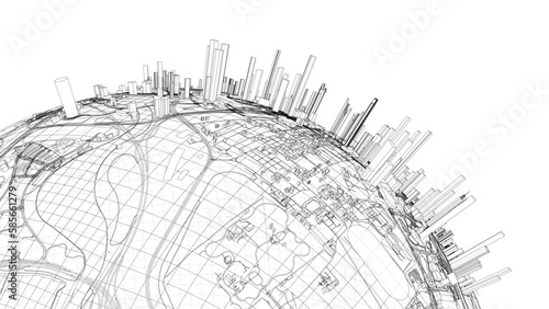 3d city sphere. Vector rendering of 3d