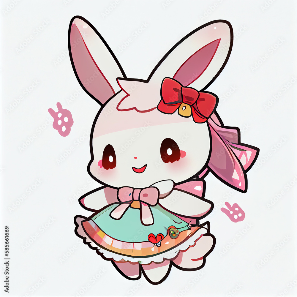 Obraz premium Cute cartoon bunny character in kawaii anime style illustartion