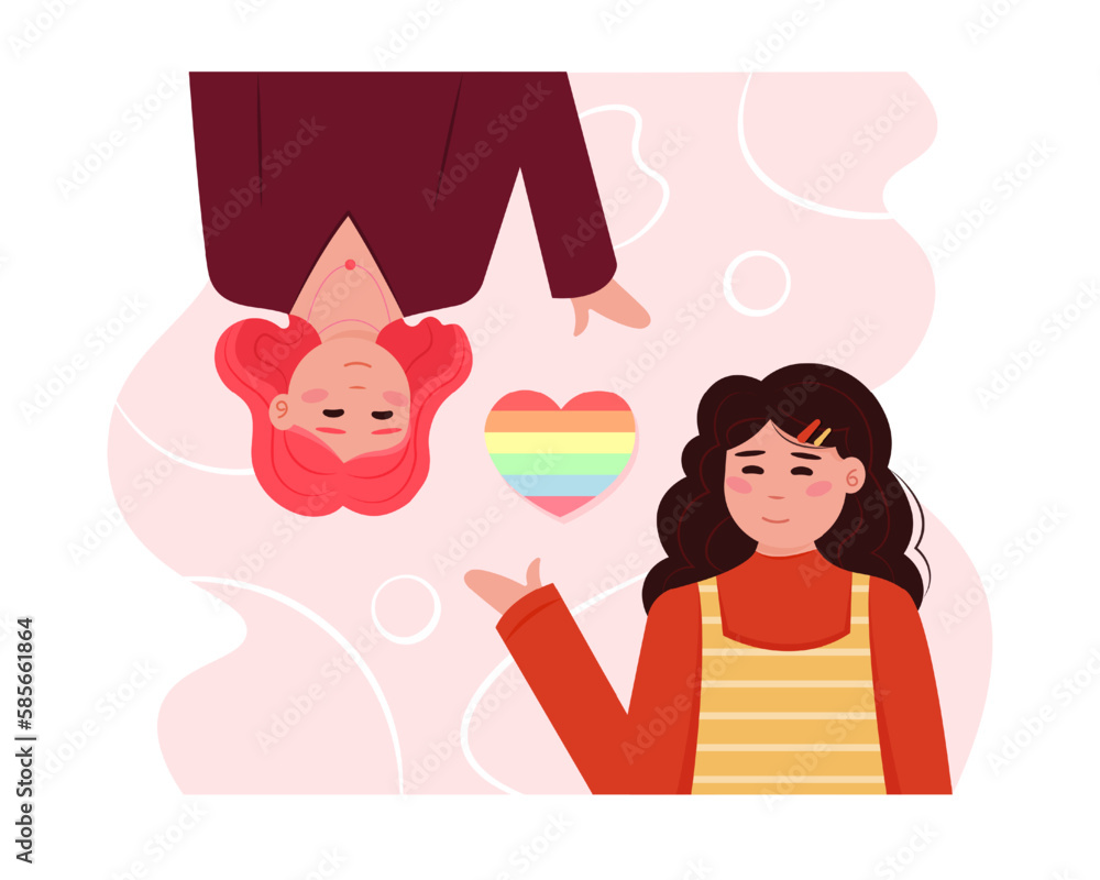 Cartoon characters of lesbian couple supporting lgbt community. Women ...
