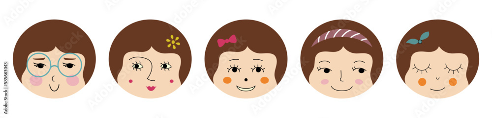Feminine look, abstract personage, mascot design, funny face, cute icon. Feminine look, abstract personage, mascot design, funny face, cute icon.