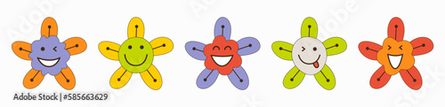 Smiling flower, abstract personage, mascot design, funny face, cute icon.