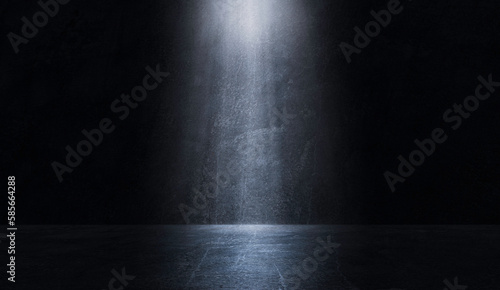 Studio room background, Black, dark, and gray abstract cement wall, empty dark scene, neon light, spotlights The concrete floor interior texture for display products wall background, smoke floats up