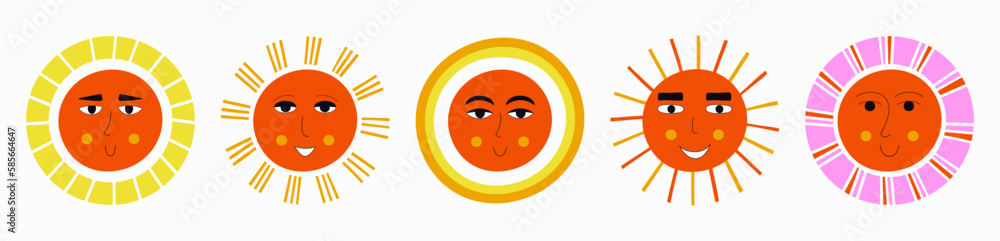 Smiling sun, abstract personage, mascot design, funny face, cute icon. Smiling sun, abstract personage, mascot design, funny face, cute icon.
