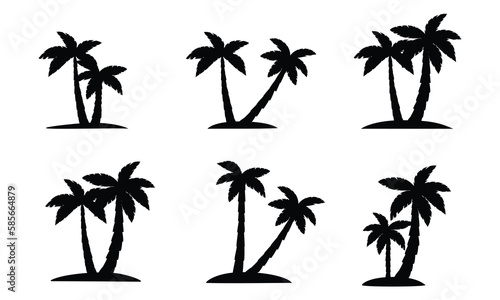 Set of palm trees  silhouette. Pair of palm tree. Vector illustration.