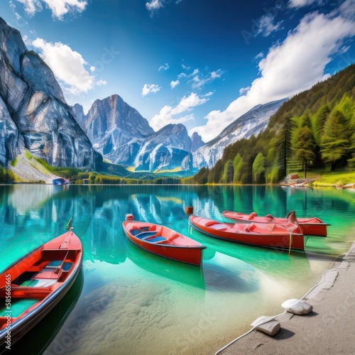 boats on the lake, Mountain, Boats, River, Forest, Ocean, Seaside Escape with Mountain Views