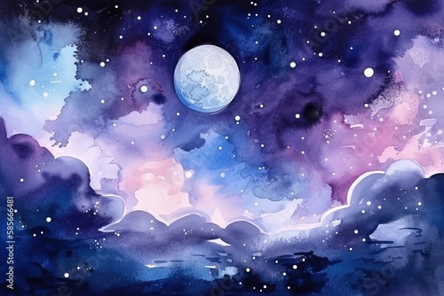 Wallpaper Mural serene night sky with full moon and clouds. Generative AI Torontodigital.ca