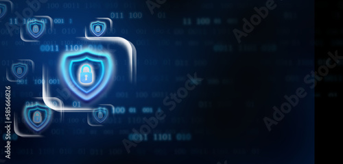 Cyber, personal data, privacy and information security. Internet networking  protection security system concept. Padlock icon on tech code background.