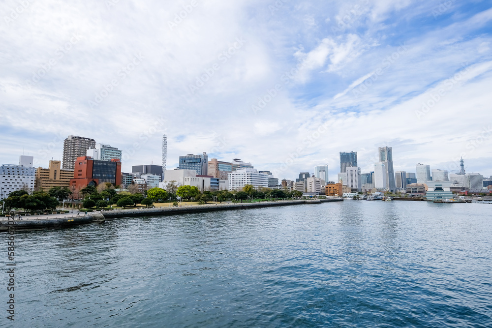 神奈川県横浜市山下公園に停泊している氷川丸からの景色