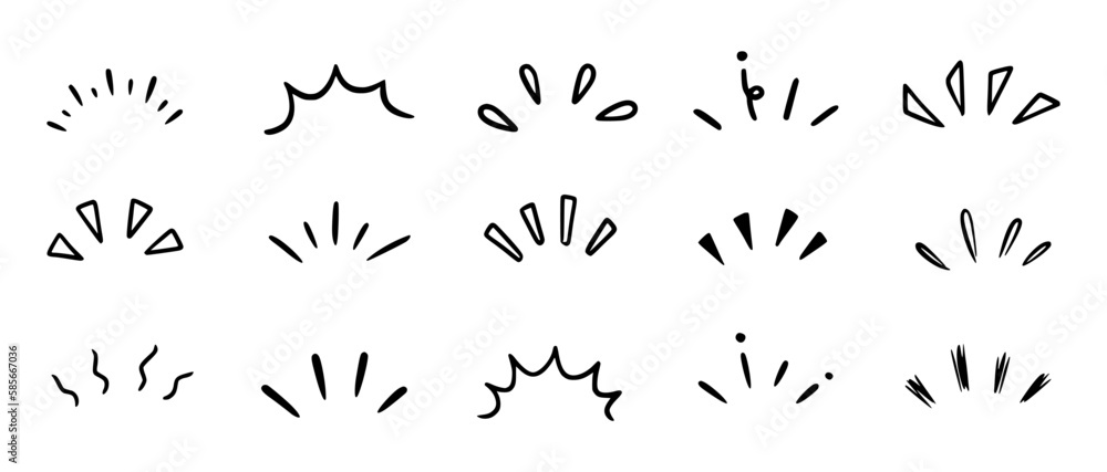Doodle shine sunburst sparkle ray elements. Hand drawn pop surprise line frame for title headline illustration. Doodle vector illustration Doodle shine sunburst sparkle ray elements. Hand drawn pop surprise line frame for title headline illustration. Doodle vector illustration