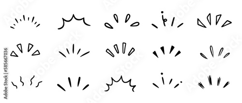 Doodle shine sunburst sparkle ray elements. Hand drawn pop surprise line frame for title headline illustration. Doodle vector illustration
