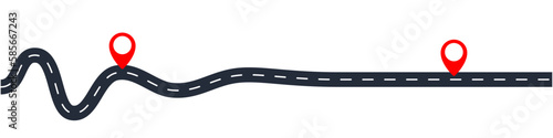 GPS location red pin on path way asphalt road illustration