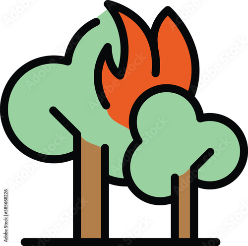 Burning forest icon. Outline burning forest vector icon for web design isolated on white background color flat