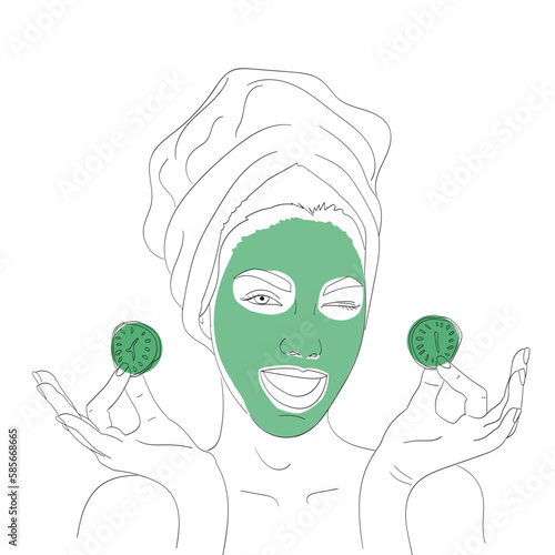 Young woman makes face mask, self care girl.