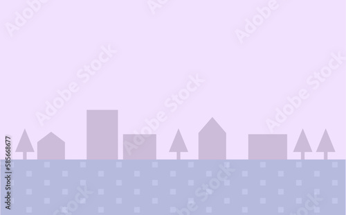 夜のシンプルな街並みのシルエットイラスト背景素材
