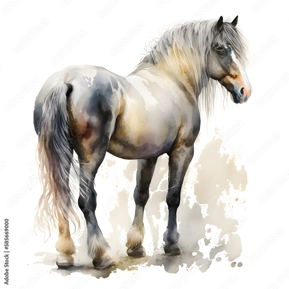 Obraz premium Adorable horse in a watercolor style. Animal illustration for greeting card, sticker, fabric. Illustration by Generative Ai 