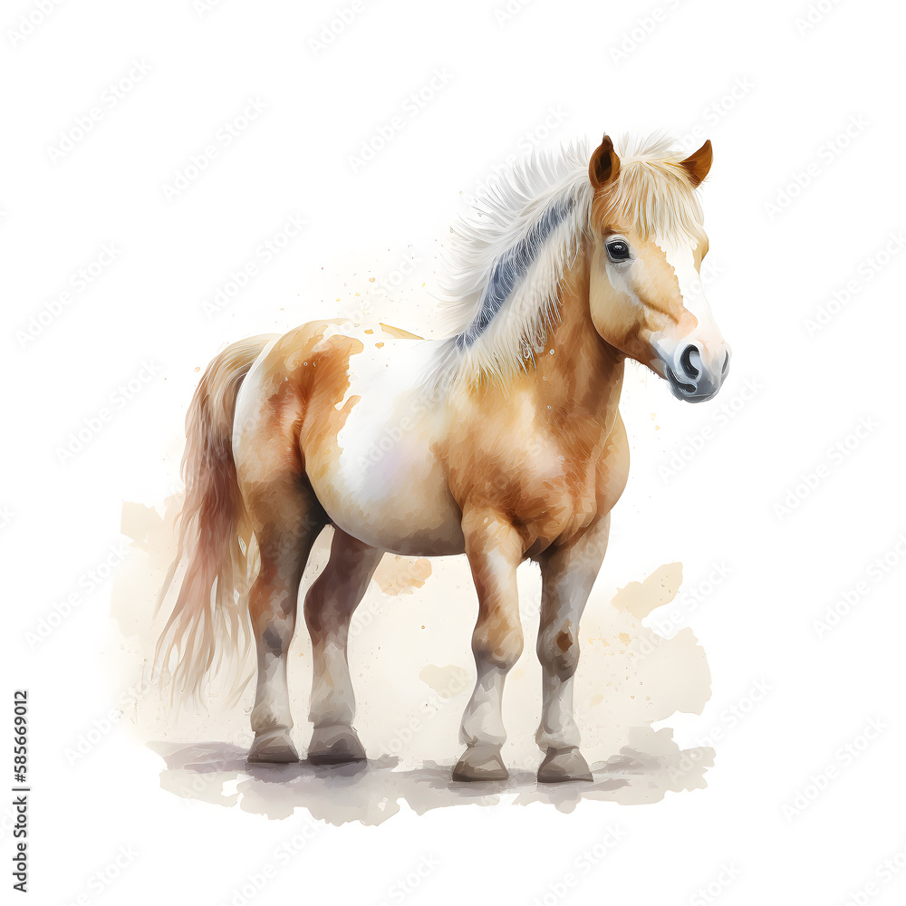 Obraz premium Adorable horse in a watercolor style. Animal illustration for greeting card, sticker, fabric. Illustration by Generative Ai 