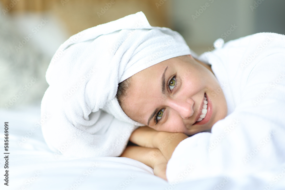 Beauty happy teen posing after showering Beauty happy teen posing after showering