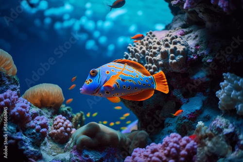 Discover the Vibrant Ecosystem of the Underwater Sea World: A Colorful Exploration of Tropical Fish and Coral Reef Life, Generative AI.
