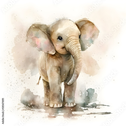 Illustration of funny watercolor elephant. Graphics for fabric, t-shirt, greeting card, sticker. Illustration by Generative Ai 