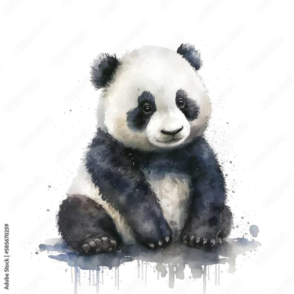 Fototapeta premium Adorable panda in a watercolor style. Animal illustration for greeting card, sticker, fabric. Illustration by Generative Ai 