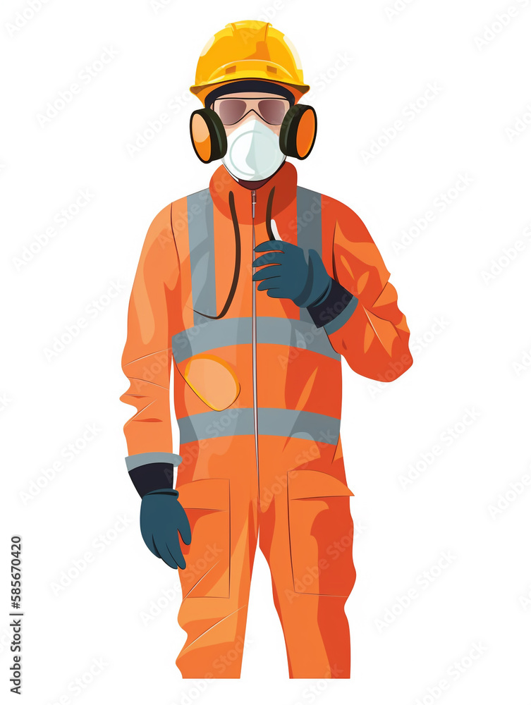 Cartoon style illustration of a male construction worker standing on a white background. He wears clothing and safety equipment appropriate to the construction work he will be doing. Cartoon style illustration of a male construction worker standing on a white background. He wears clothing and safety equipment appropriate to the construction work he will be doing.