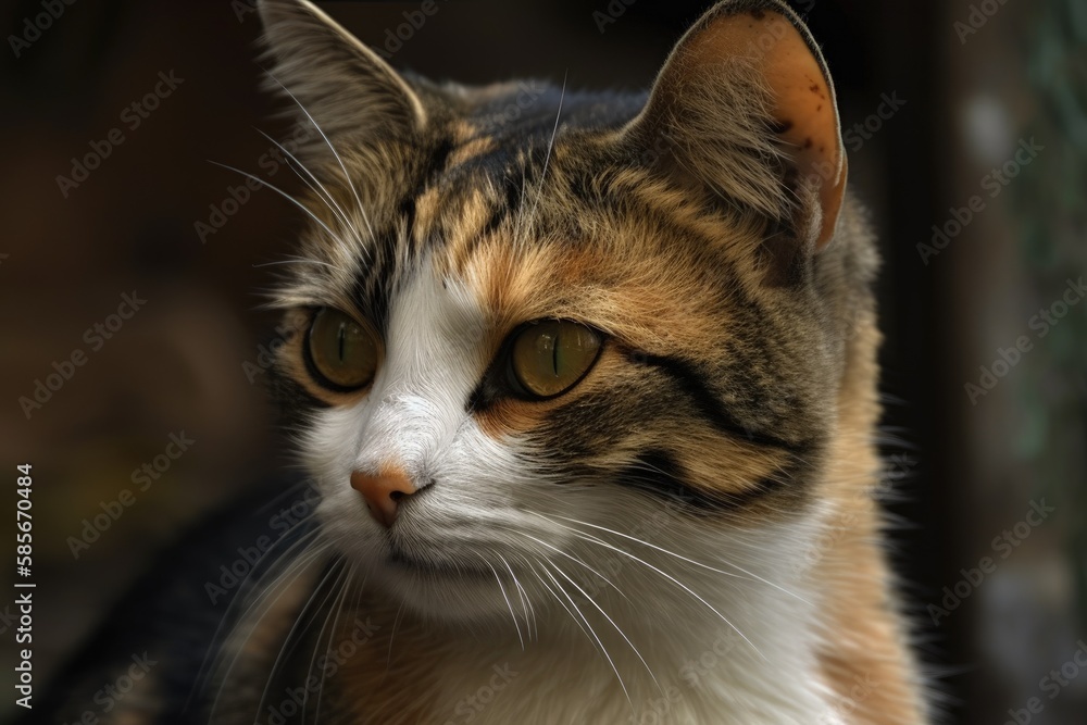 close-up portrait of a cat with a blurred background. Generative AI