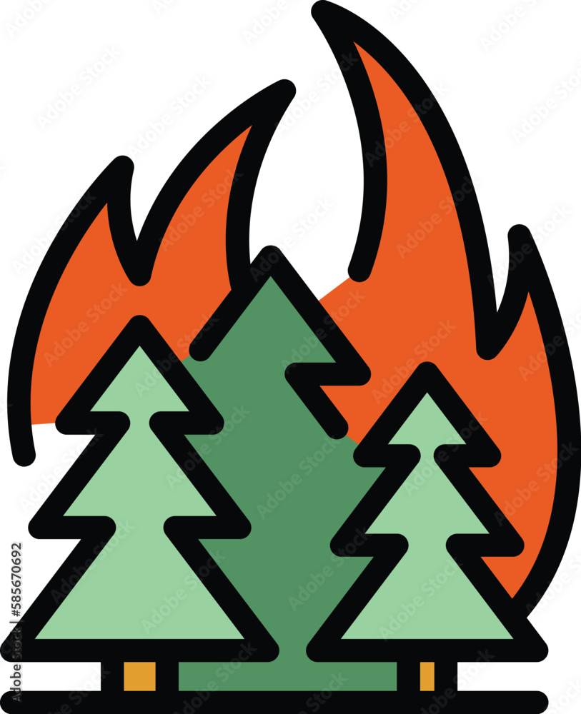 Forest blazing icon. Outline forest blazing vector icon for web design isolated on white background color flat Forest blazing icon. Outline forest blazing vector icon for web design isolated on white background color flat
