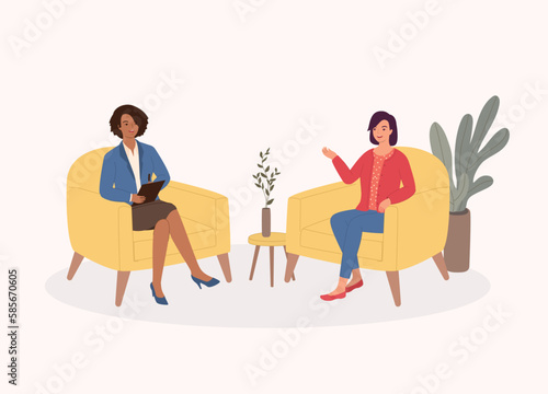 Smiling Black Female Psychologist Listening To Her Client While Taking Notes During The Consultation Session. Psychology. Psychotherapy. Psychiatric. Counselee. Psychiatrist.