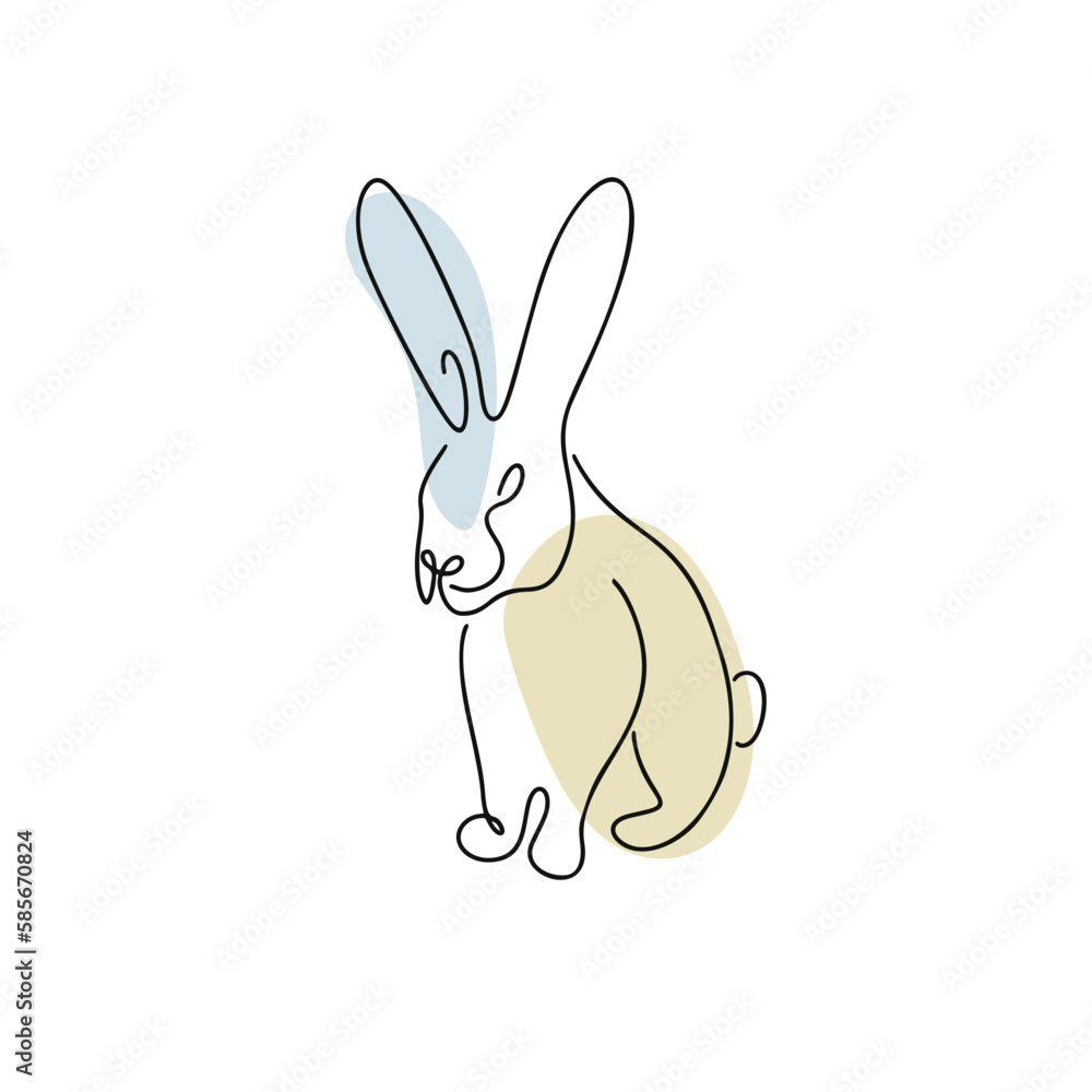 Fototapeta premium Chinese Zodiac symbol Rabbit illustration in line art style with boho color isolated on white
