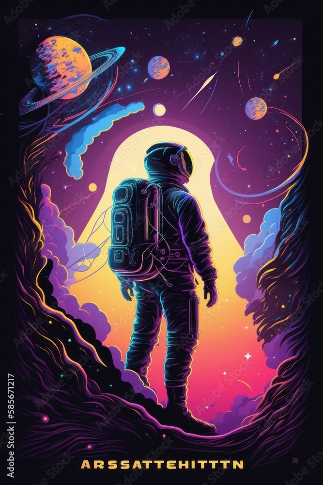 Naklejka premium Astronaut looking at space. Beautiful illustration picture. Generative AI