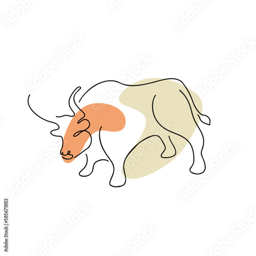 Chinese Zodiac symbol Ox illustration in line art style with boho color isolated on white