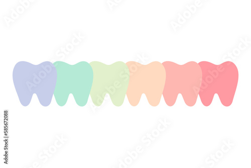 A row of teeth of multi colors or rainbow - dental cartoon vector flat style