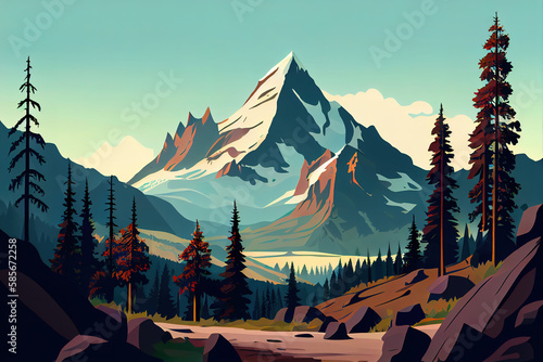 Forrest landscape. Tree background. Forrest banner. Mountain landscape. Generative Ai
