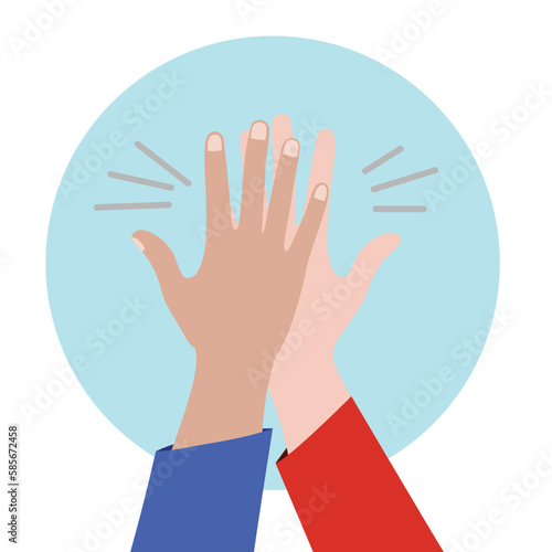 Two hand giving a high five. Vector illustration of friendship and giving a high five as a symbol of great work achievement. People team give hand slapping