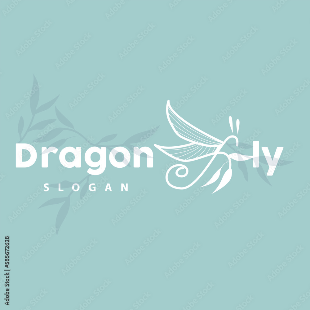 Fototapeta premium Dragonfly Logo, Flying Animal Vector, Luxurious Elegant Simple Minimalist Design, Illustration Template Icon