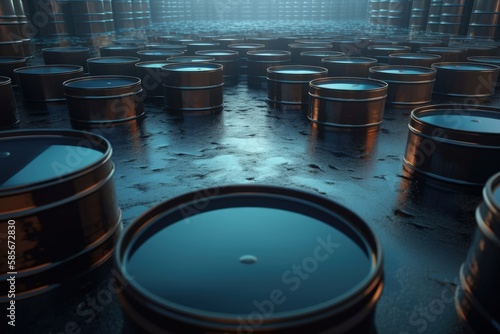 Warehouse Room filled with Stacked Barrels. Generative AI © AkuAku