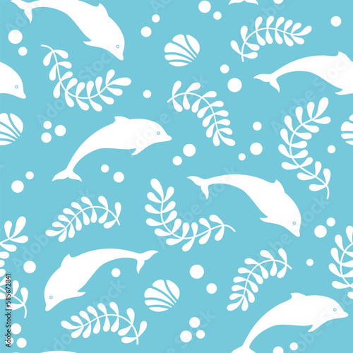 Dolphins and algae sea pattern
