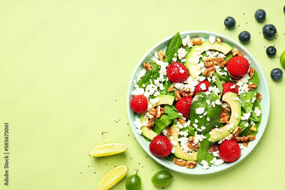 Concept of tasty food, salad with strawberry, space for text Concept of tasty food, salad with strawberry, space for text